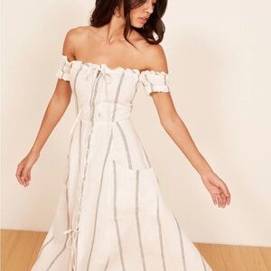 Reformation Bogota Dress striped white linen dress size 2